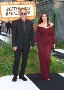 LONDON, ENGLAND - AUGUST 29: Tim Burton and Monica Bellucci attend the UK Premiere of "Beetlejuice Beetlejuice" at Cineworld Leicester Square on August 29, 2024 in London, England. (Photo by Hoda Davaine/Dave Benett/WireImage)