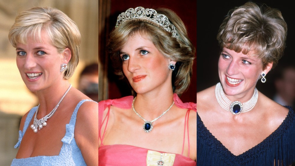 Princess Diana in 1997, 1991 and 1996, pearls, diamonds, sapphires