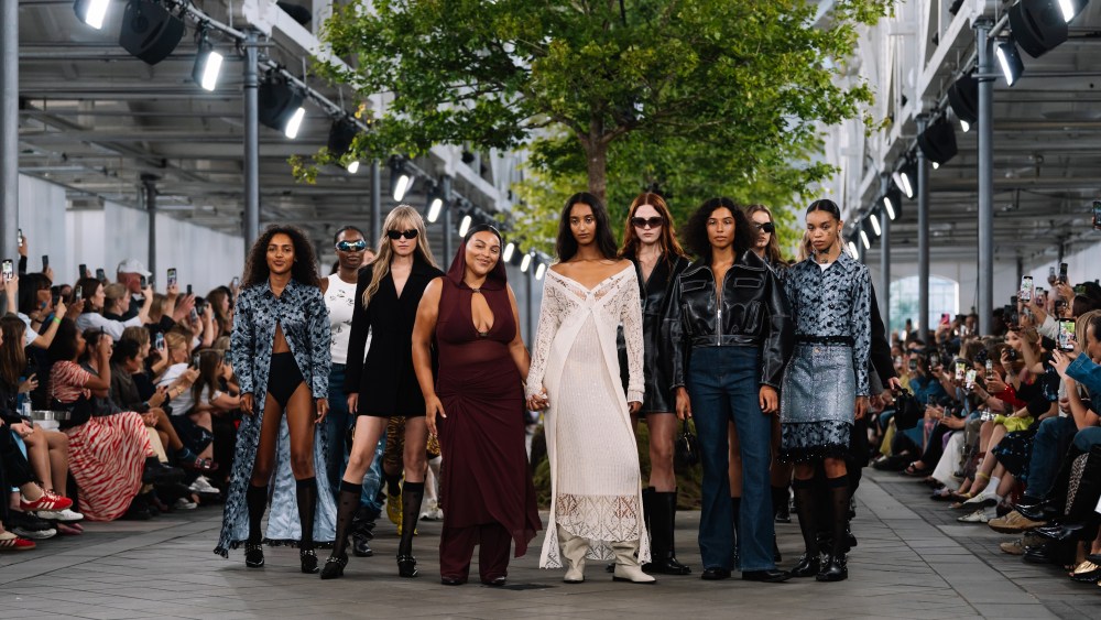 COPENHAGEN, DENMARK - AUGUST 10: Models walk the runway at the Ganni show during the Copenhagen Fashion Week Spring/Summer 2024 on August 10, 2023 in Copenhagen, Denmark. (Photo by Alena Zakirova/WireImage)