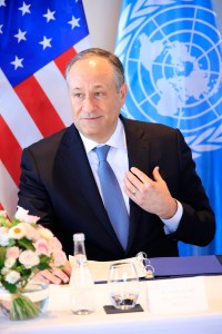 =USA Second Gentleman Doug Emhoff is pictured during his meeting with Audrey Azoulay at UNESCO on August 08, 2024 in Paris, France.