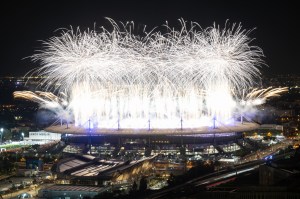 Olympics, Paris 2024, Stade de France, fireworks over the stadium.