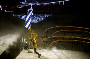 The Golden Voyager carries the National Flag of Greece during the Closing Ceremony of the Olympic Games Paris 2024 at Stade de France on August 11, 2024 in Paris, France.