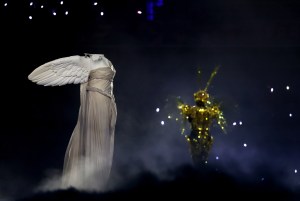The Winged Victory of Samothrace is seen during the Closing Ceremony of the Olympic Games Paris 2024 at Stade de France on August 11, 2024 in Paris, France.