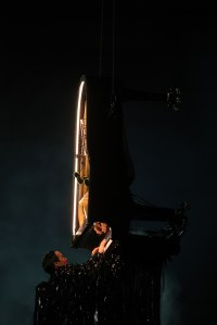 Swiss Pianist Alain Roche performs Hymn To Apollo during the Closing Ceremony of the Olympic Games Paris 2024 at Stade de France on August 11, 2024 in Paris, France.