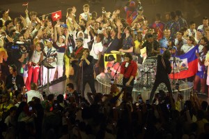 French indie rock band Phoenix performs during the Closing Ceremony of the Olympic Games Paris 2024 at Stade de France on August 11, 2024 in Paris, France.