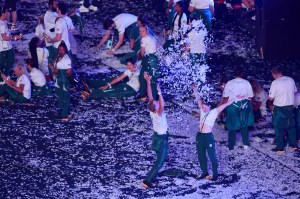 Athletes of Team South Africa enjoy the confetti during the Closing Ceremony of the Olympic Games Paris 2024 at Stade de France on August 11, 2024 in Paris, France.