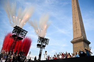 France's Theo Curin and dancers perform during the Paris 2024 Paralympic Games Opening Ceremony at the Place de la Concorde in Paris, with the Obelisque de Louxor (Luxor Obelisk) on August 28, 2024.