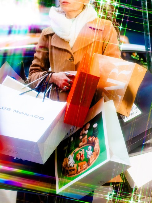 The holiday shopping scene photographed for WWD on December 11, 2023 in New York, New York.