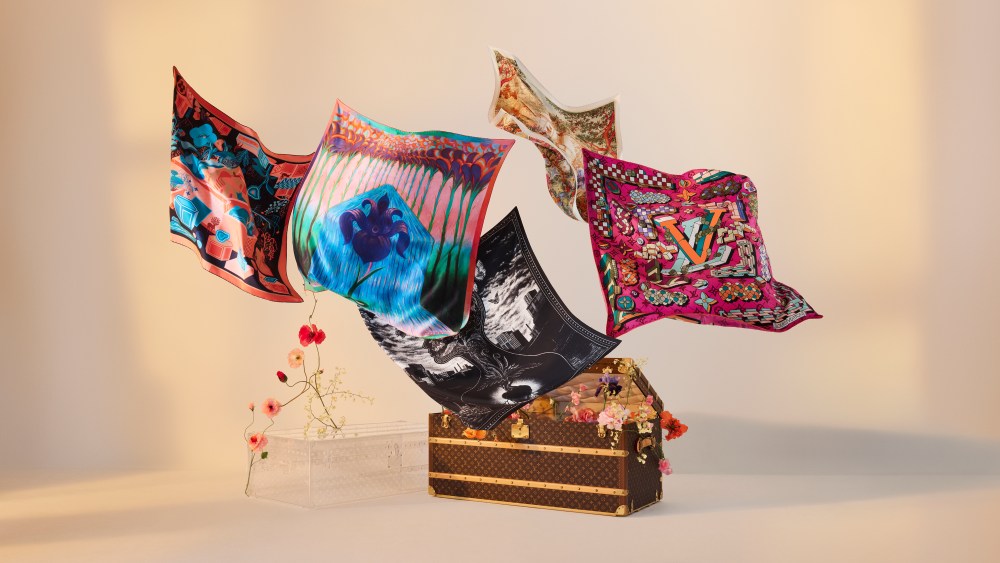 LV Art Silk Squares designed by Thomas Ott, Nicolas de Crécy, Lorenzo Mattotti, Icinori and eBoy.