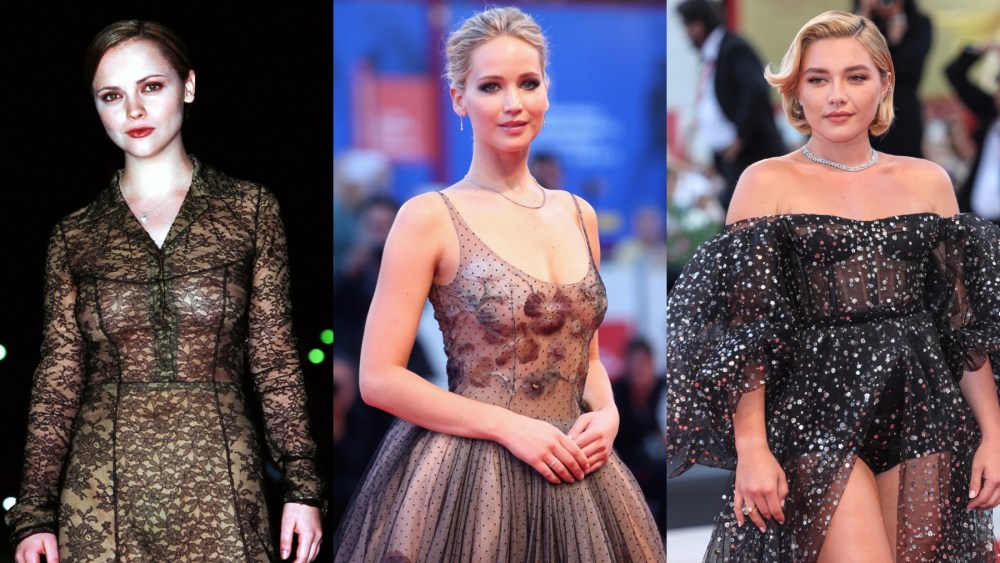 Christina Ricci, Jennifer Lawrence and Florence Pugh at the Venice Film Festival, red carpet, sheer