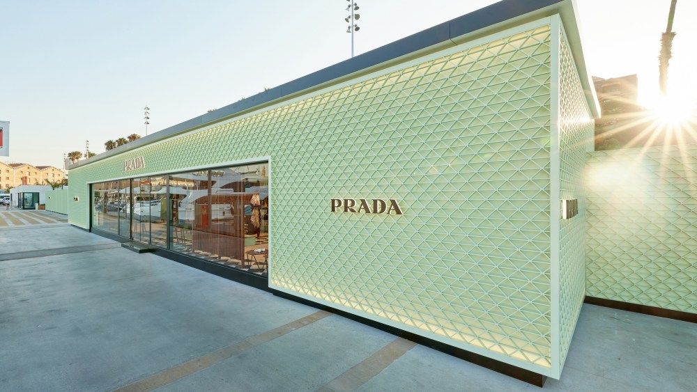 The Prada temporary boutique at Barcelona's harbor Marina Port Vell opened to coincide with the 37th America's Cup.