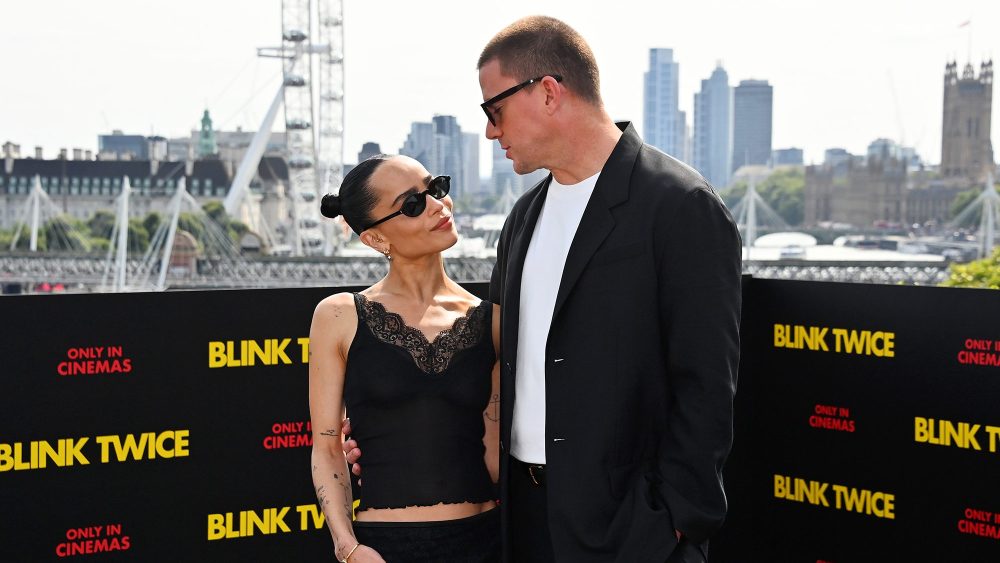 Zoë Kravitz and Channing Tatum attend a "Blink Twice" photocall on Aug. 18, 2024 in London, Saint Laurent, The Row