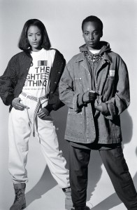 Models in T-shirts and denim from Spike Lee’s 40 Acres and a Mule collection, 1992.