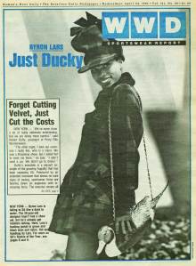 Byron Lars’ “Just Ducky,” April 24, 1991, WWD page one.