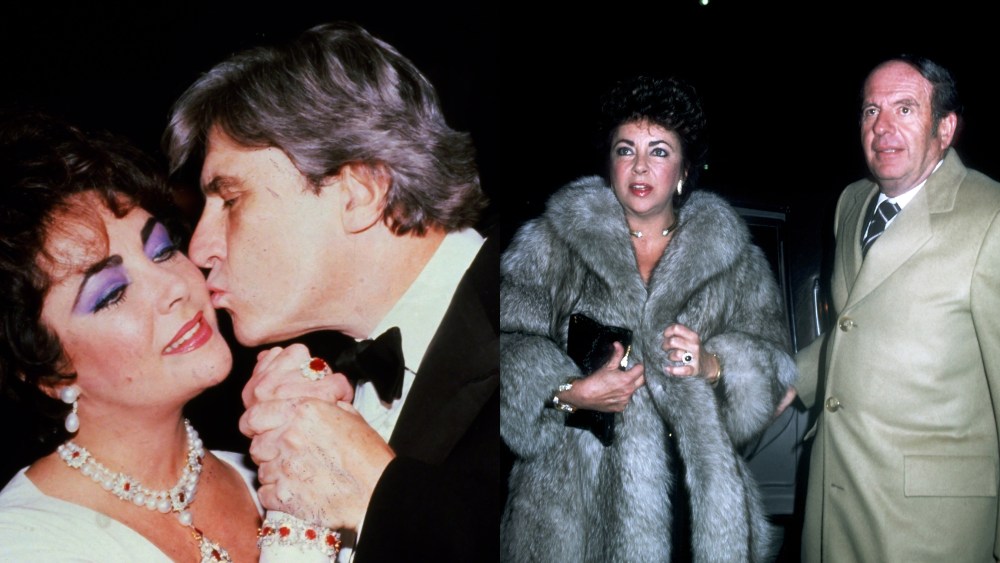 Elizabeth Taylor and John Warner, left, Elizabeth Taylor and Victor Luna, right.