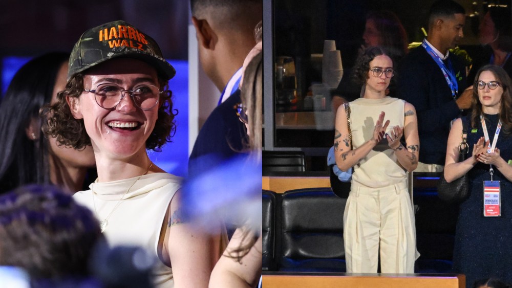 Ella Emhoff during the first night of the Democratic National Convention at the United Center on Aug. 19, 2024, in Chicago, harris walz camo hat, kamala harris stepdaughter