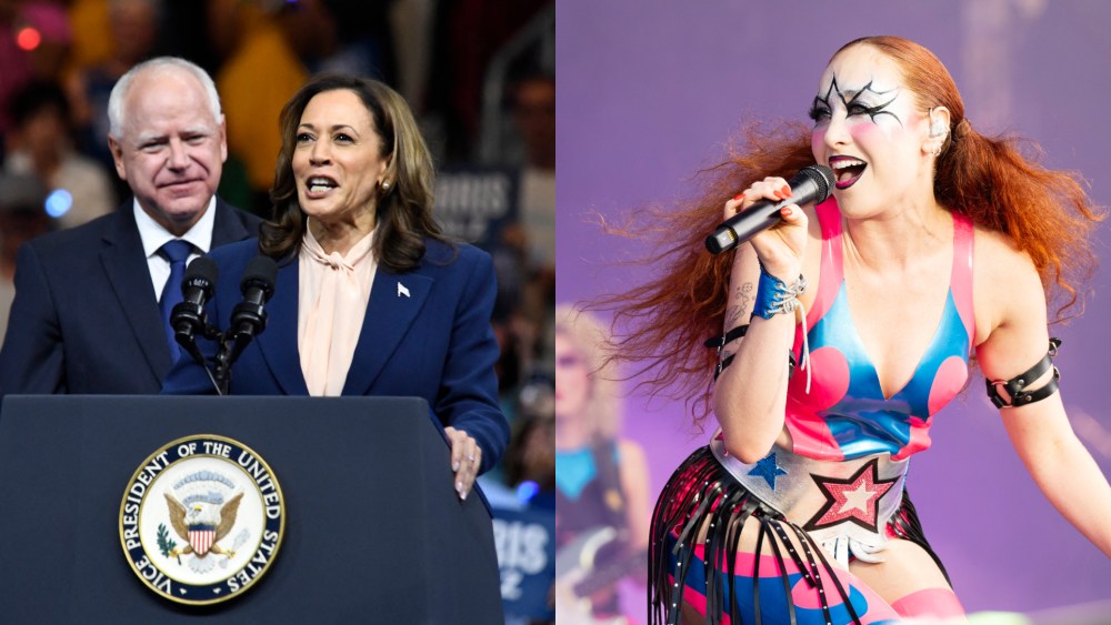 Tim Walz and Kamala Harris; Chappell Roan