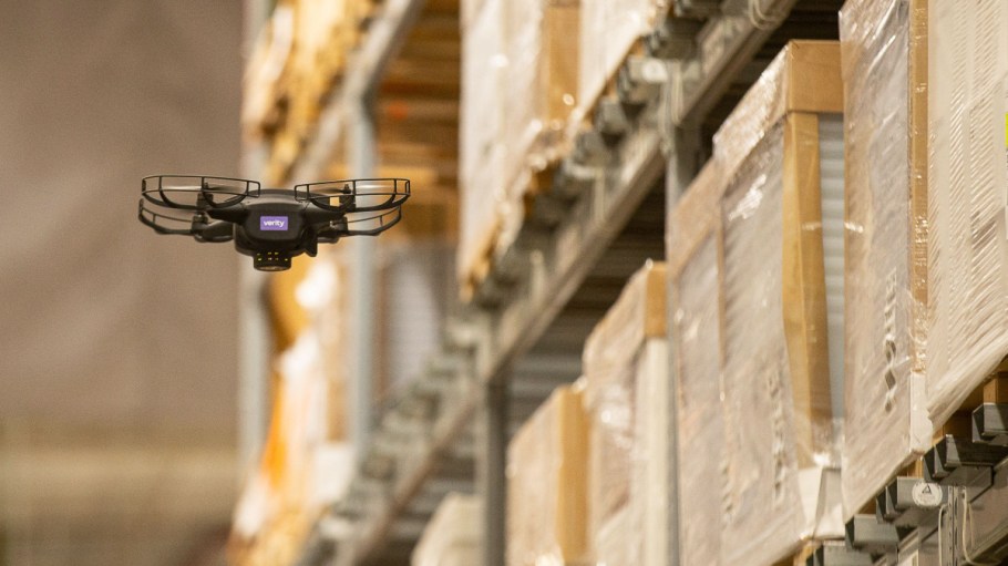 A Verity drone flies through an Ikea warehouse in Belgium.