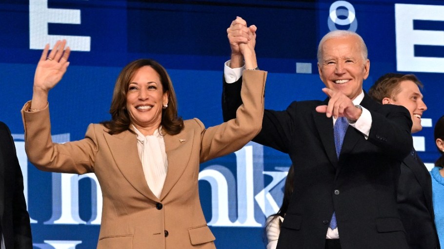 Vice President Kamala Harris and President Joe Biden at the Democratic National Convention on Monday.