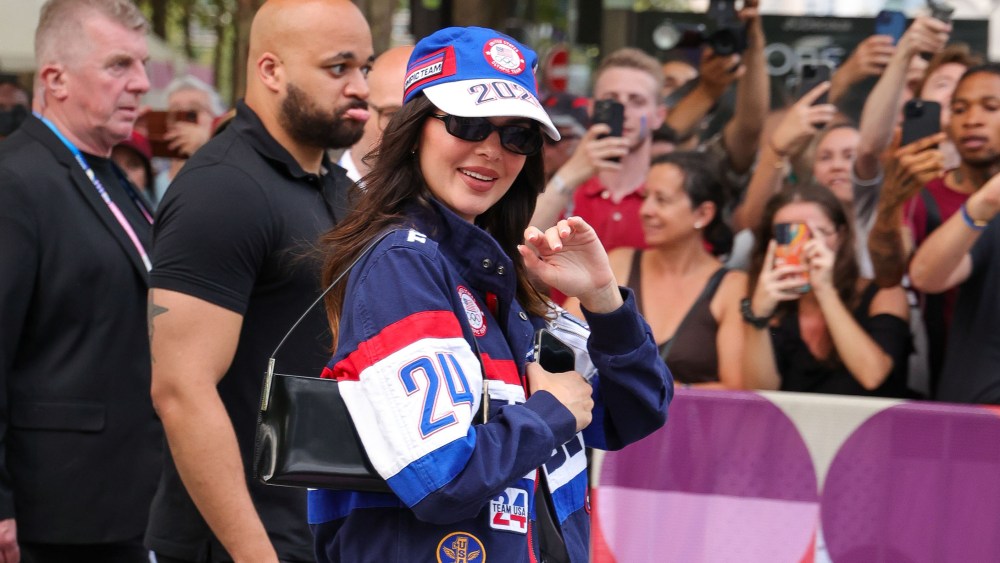 Kendall Jenner attends the Artistic Gymnastics Women's All-Around Final on day six of the Olympic Games Paris 2024 at Bercy Arena on August 1 in Paris, wearing polo ralph lauren