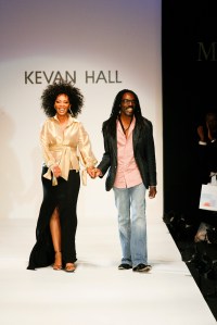 Singer Jody Watley with Kevan Hall in his spring 2007 show finale.