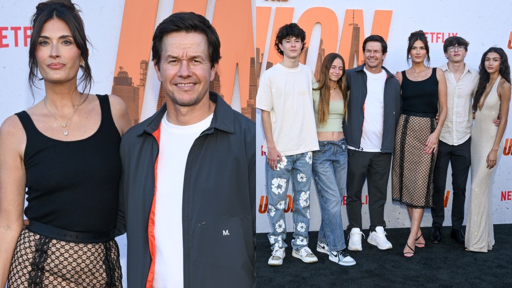 (L-R) Brendan Wahlberg, Mark Wahlberg, Rhea Durham in a Gucci skirt, Michael Wahlberg and guests at the premiere of “The Union” held at The Egyptian Theatre Hollywood on Aug. 12 in Los Angeles.