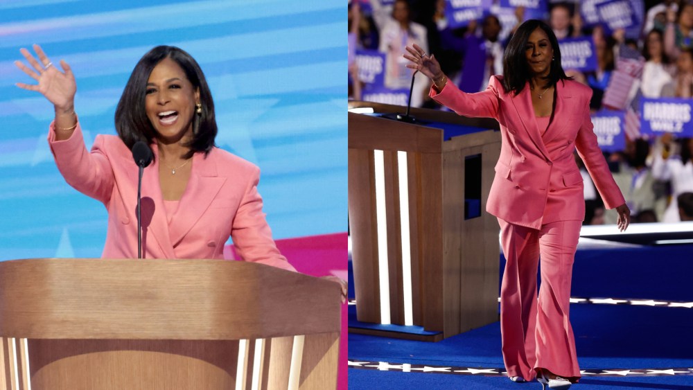 kamala harris' sister Maya Harris wears pink suit, sister of U.S. Vice President Kamala Harris, during the final day of the Democratic National Convention at the United Center on Aug. 22, 2024, in Chicago