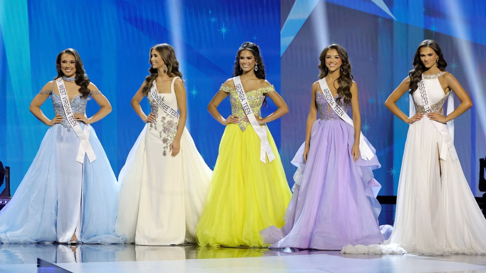 LOS ANGELES, CALIFORNIA - AUGUST 01: (L-R) Olivia Travis, Miss West Virginia Teen USA, Townsend Blackwell, Miss Tennessee Teen USA, Ava Colindres, Miss Georgia Teen USA, Rachael Mclaen, Miss Arizona Teen USA and Addie Carver, Miss Mississippi Teen USA pose onstage during the 73rd Annual Miss Teen USA Pageant at Peacock Theater on August 01, 2024 in Los Angeles, California. (Photo by Kevin Winter/Getty Images)