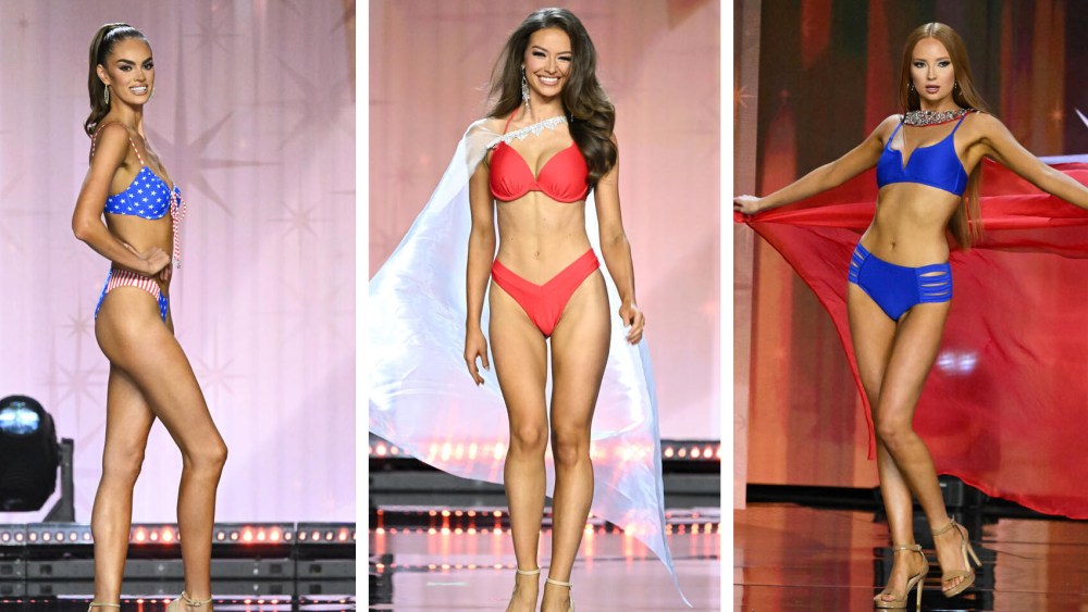 2024 Miss USA Pageant - Swimwear Competition, Christell Foote, Miss Tennessee USA, Bella Whitlock, Miss Kansas USA, Gracen Grainger, Miss South Carolina USA at the 73rd annual Miss USA Pageant at Peacock Theater on August 4, 2024 in Los Angeles, California.