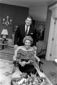 President Ronald Reagan and First Lady Nancy Reagan pose for a portrait at the Waldorf Towers in New York City.