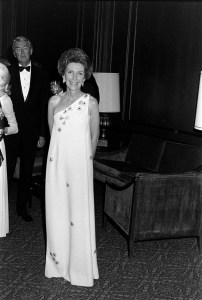 James Stewart and Nancy Reagan attend the Governor's Appreciation Dinner, hosted by the Los Angeles Republicans, on June 27, 1974.