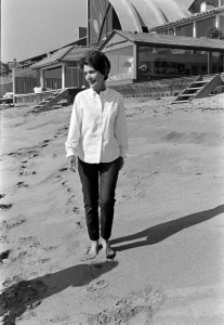 Nancy Reagan walks along Trancas Beach in Malibu, California, in October 1973.