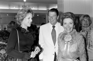 Lisa Bell, Ronald Reagan, Nancy Reagan, and guest attend a fashion show and party at Saks Fifth Avenue in Beverly Hills, California, on September 7, 1977.