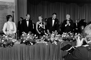 Nancy Reagan and Ronald Reagan attend an event at the Washington Hilton Hotel in Washington, D.C., on January 20, 1982.