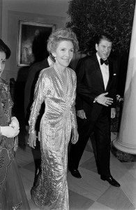 Nancy Reagan and Ronald Reagan attend an event at the White House in Washington, D.C., on December 7, 1983.