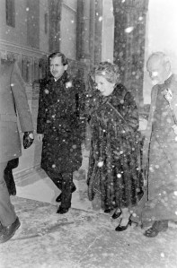 Nancy Reagan and guests visit the National Cathedral in Washington, D.C., on January 20, 1985.