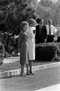 Nancy Reagan and Princess Diana visit a drug rehabilitation center in Wales, England, on November 11, 1985.