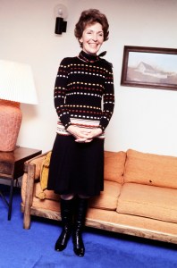 Nancy Reagan poses for portraits during an interview at the 1976 New Hampshire Republican presidential primary during Ronald Reagan's campaign on February 24, 1976.
