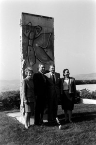 Nancy Reagan, Colin Powell, Ronald Reagan, and Alma Powell attend an event at the Ronald Reagan Presidential Library in Simi Valley, California, on November 9, 1993.