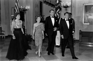 Tamara Fraser, Nancy Reagan, Malcolm Fraser, and Ronald Reagan attend an event at the White House in Washington, D.C., on June 30, 1981.