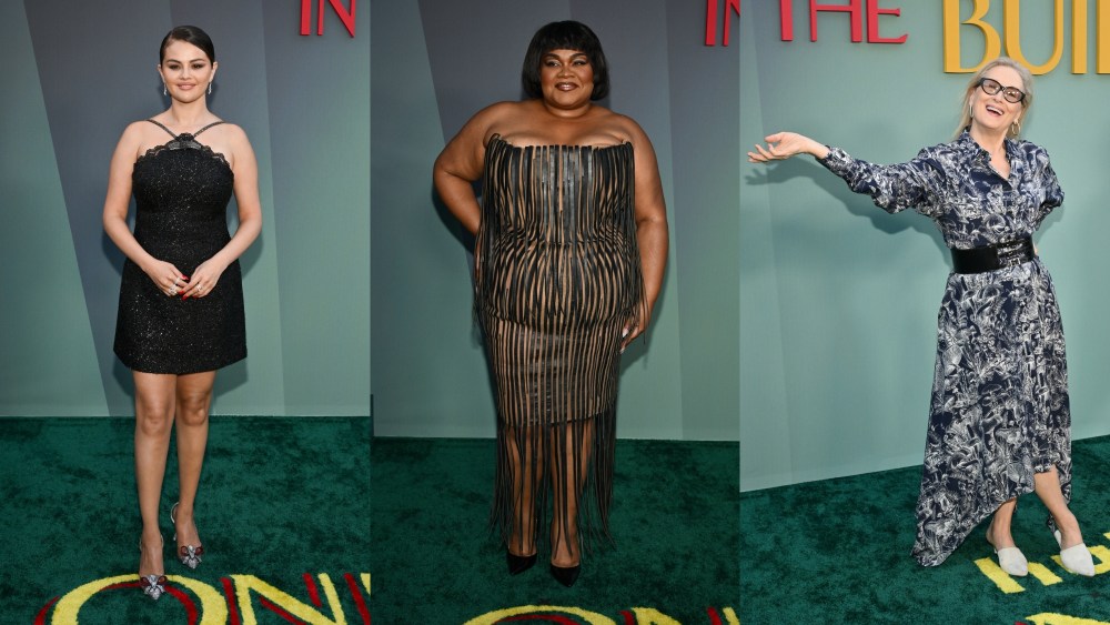 selena gomez in self-portrait, da'vain joy randolph in mugler, meryl streep in stella mccartney at the 'only murders in the building' season four premiere