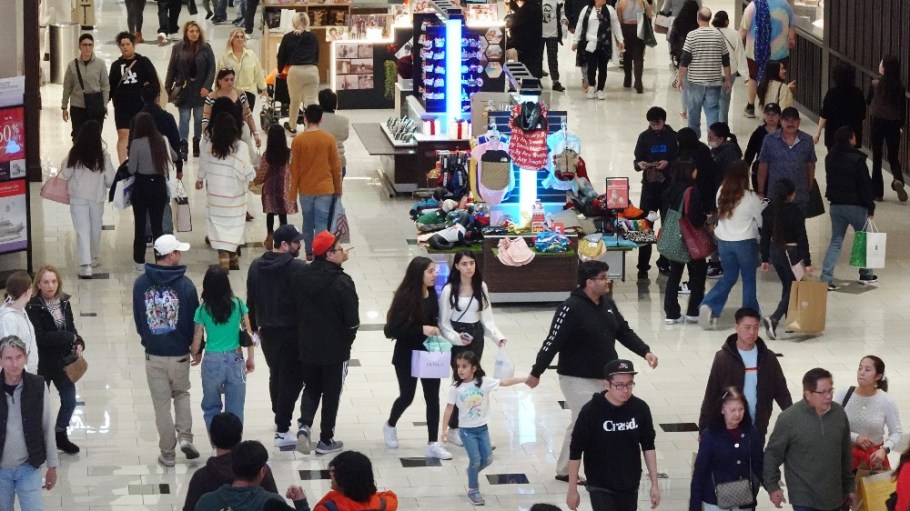 People shop in the Glendale Galleria shopping mall in Glendale, California.
