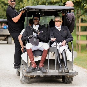 03 August 2024, France, Versailles: Olympics, Paris 2024, equestrian sport, dressage, team, final, US rapper Snoop Dogg rides a golf cart. Photo: Rolf Vennenbernd/dpa (Photo by Rolf Vennenbernd/picture alliance via Getty Images)