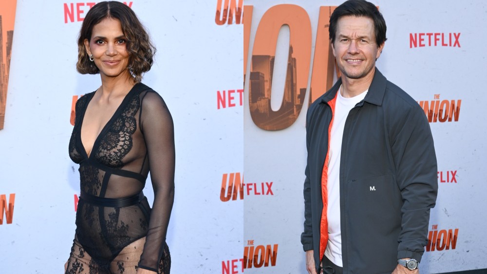 Halle Berry, left, and Mark Wahlberg at 'The Union' red carpet premiere in Los Angeles on Aug. 12.