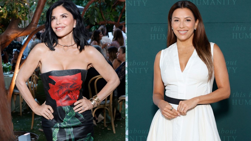 lauren sanchez in alexander mcqueen, eva longoria in black and white dress at tiah's 6th anniversary party