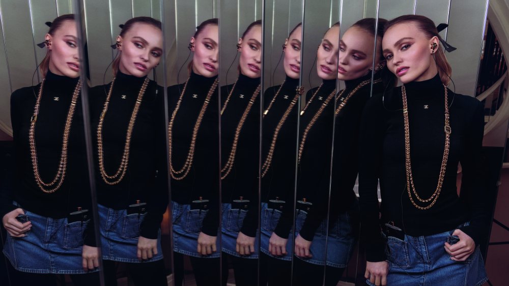 Lily-Rose Depp wearing the Chanel Première Sound in Gabrielle Chanel's Rue Cambon apartment.