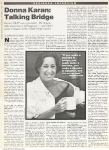 "Donna Karan: Talking Bridge" appeared in WWD on September 11, 1991.