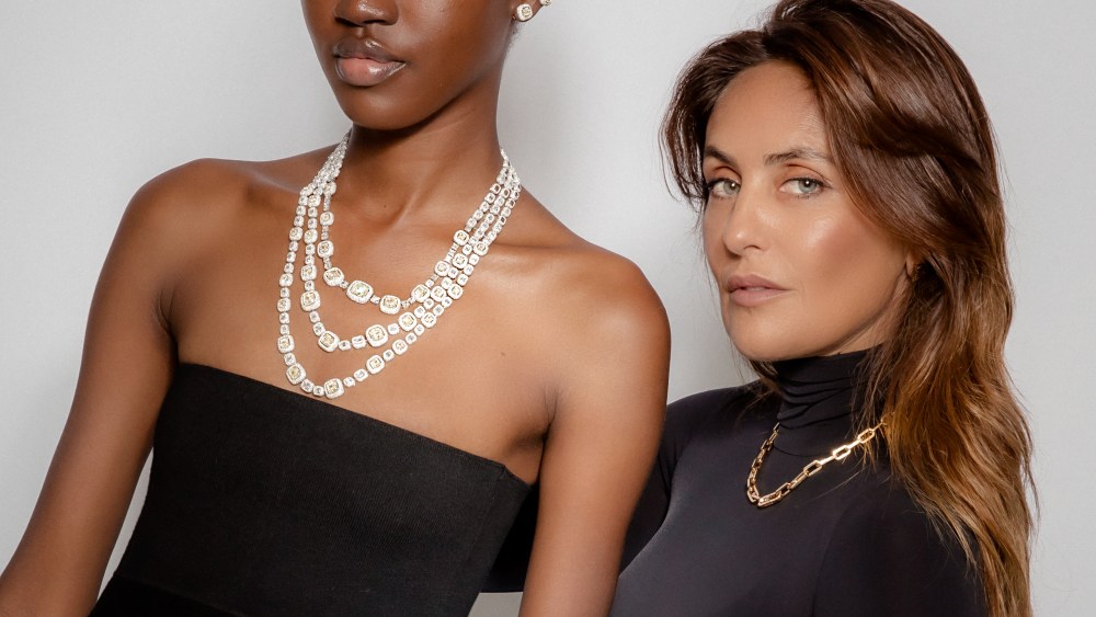 Valérie Messika and a model wearing the “Thousand Fires” necklace.