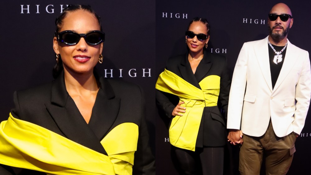 Alicia Keys and Swizz Beatz attend the opening of "Giants: Art from the Dean Collection of Swizz Beatz and Alicia Keys" on Sept. 13 in Atlanta, Safiyaa blazer