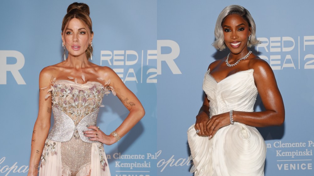 Kate Beckinsale and Kelly Rowland attend the 2024 AmfAR Venice gala on Sept. 1, red carpet